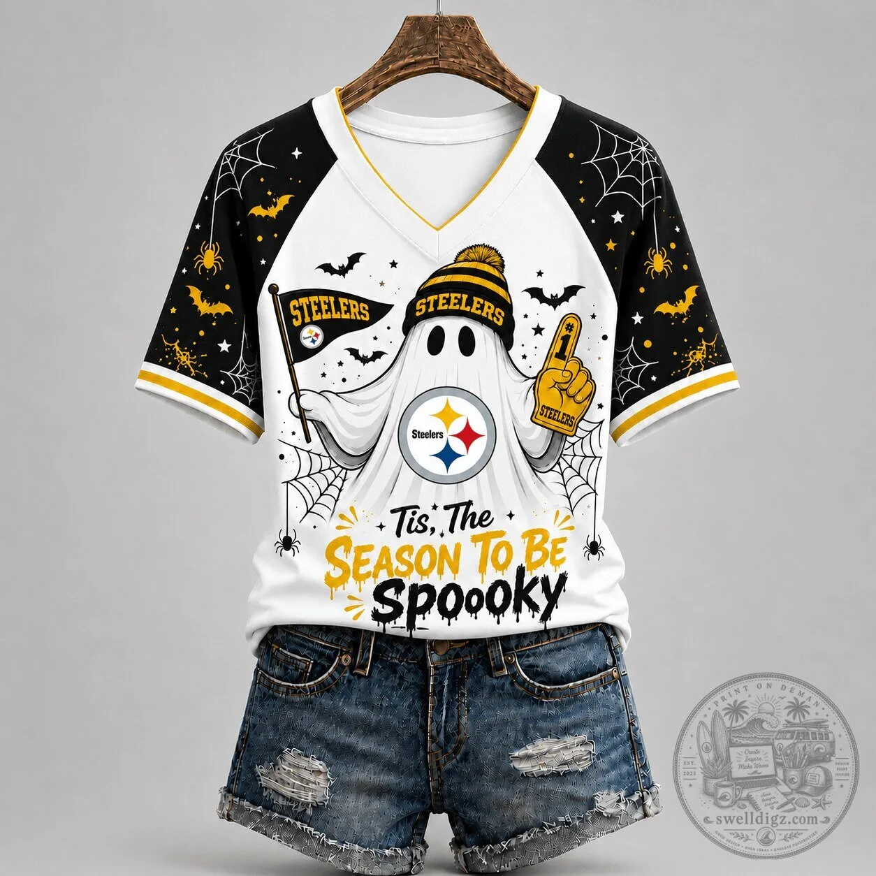 Pittsburgh Steelers Spooky Season Game Day V-Neck T-Shirt