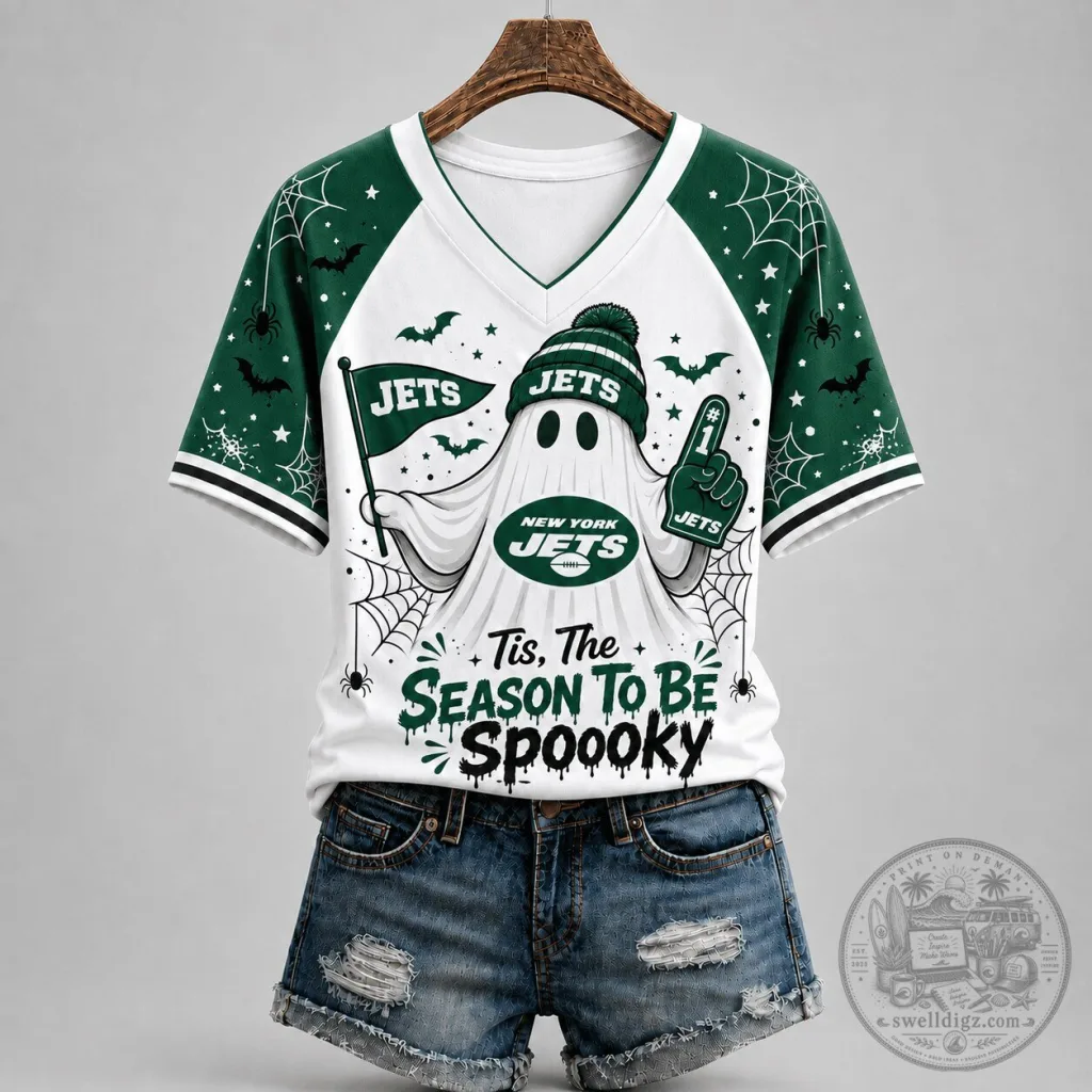 Spooky Season New York Jets Football Fan V-Neck T-Shirt Spooky Season New York Jets Football Fan V-Neck T-Shirt