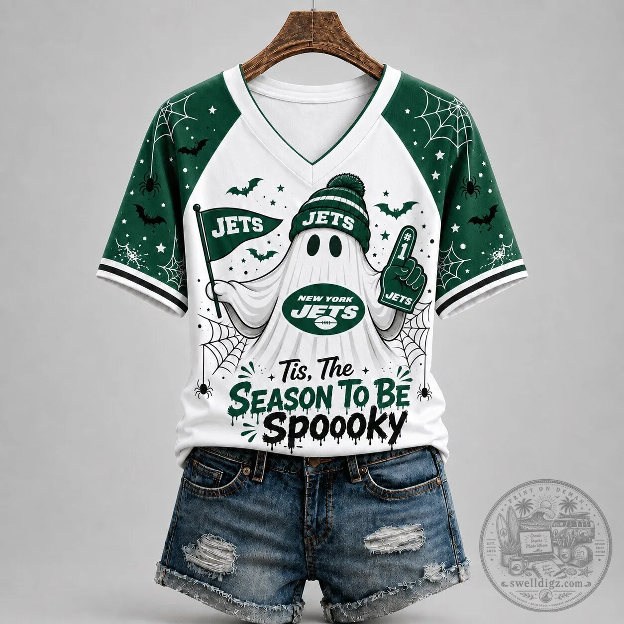 Spooky Season New York Jets Football Fan V-Neck T-Shirt