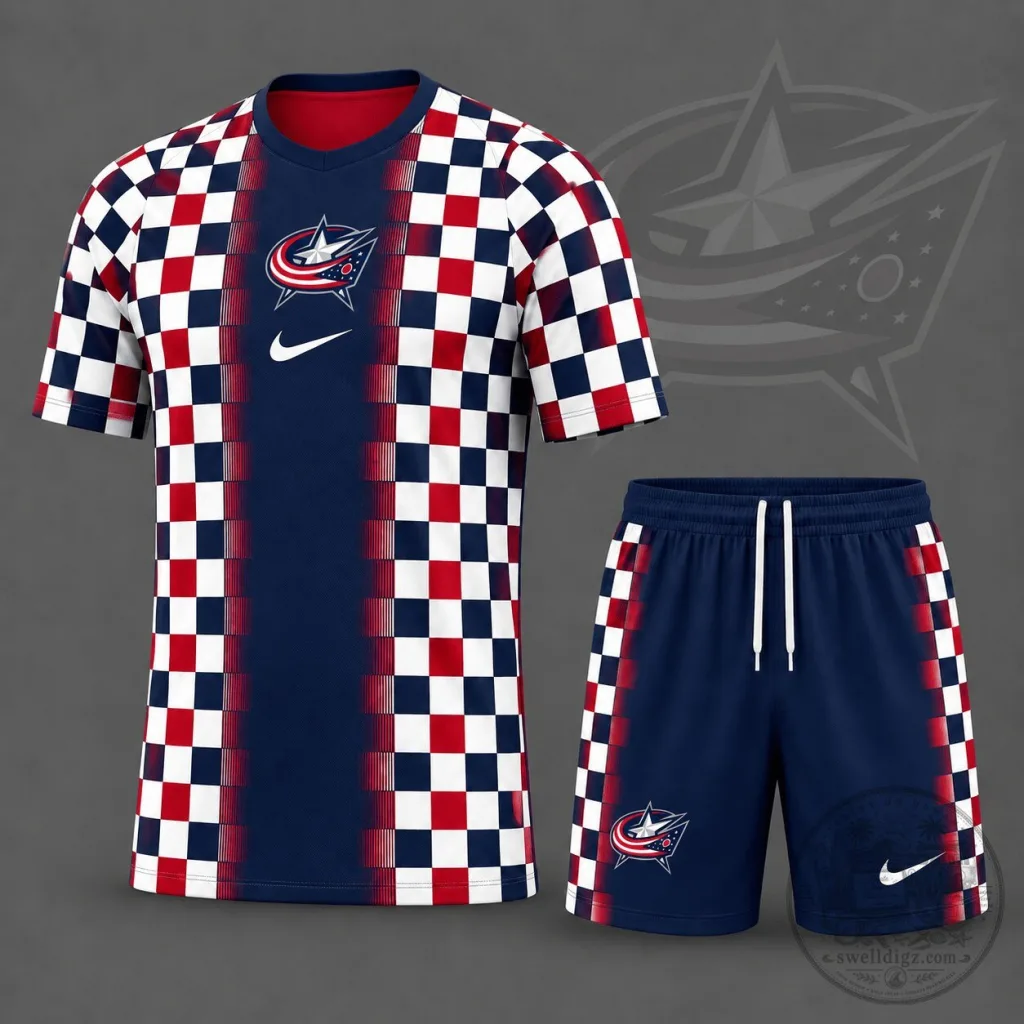 Columbus Blue Jackets Checkerboard Fusion Fan Apparel T-Shirt and Shorts Set Columbus Blue Jackets Checkerboard Fusion Fan Apparel T-Shirt and Shorts Set