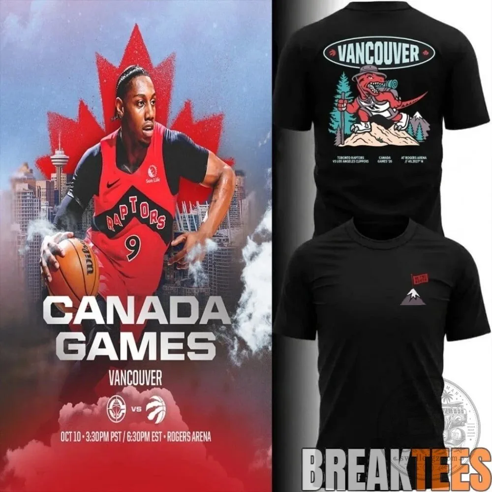 Toronto Raptors Vancouver Canada Games 2026 Double Sided Black T-Shirt