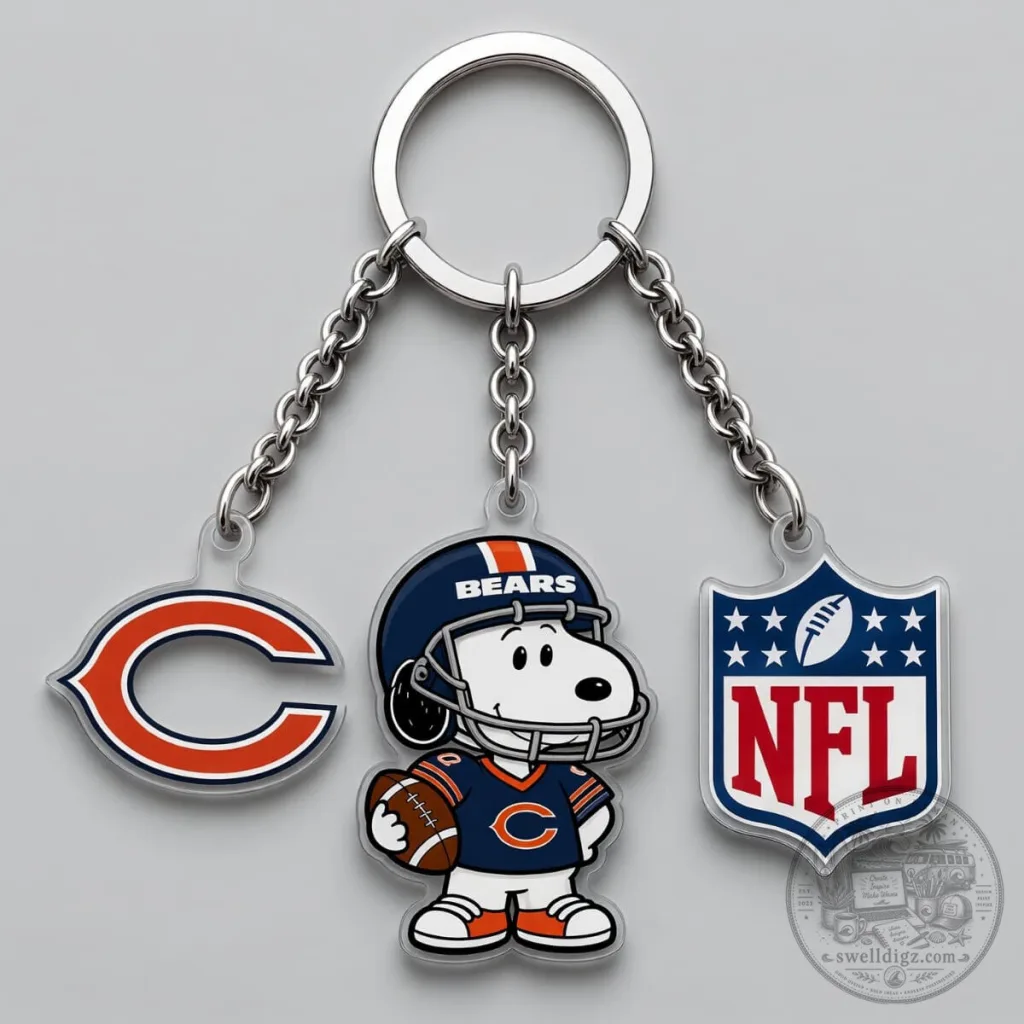 Chicago Bears Snoopy Football Player Triple Charm Keychain 11 Chicago Bears Snoopy Football Player Triple Charm Keychain