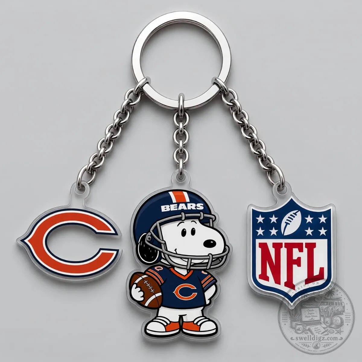 Chicago Bears Snoopy Football Player Triple Charm Keychain