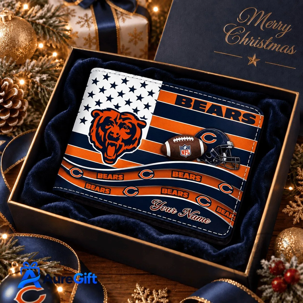Chicago Bears NFL American Flag Personalized Wallet