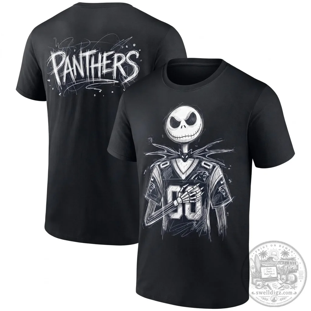 Carolina Panthers Jack Skellington Halloween Black Football T-Shirt Carolina Panthers Jack Skellington Halloween Black Football T-Shirt