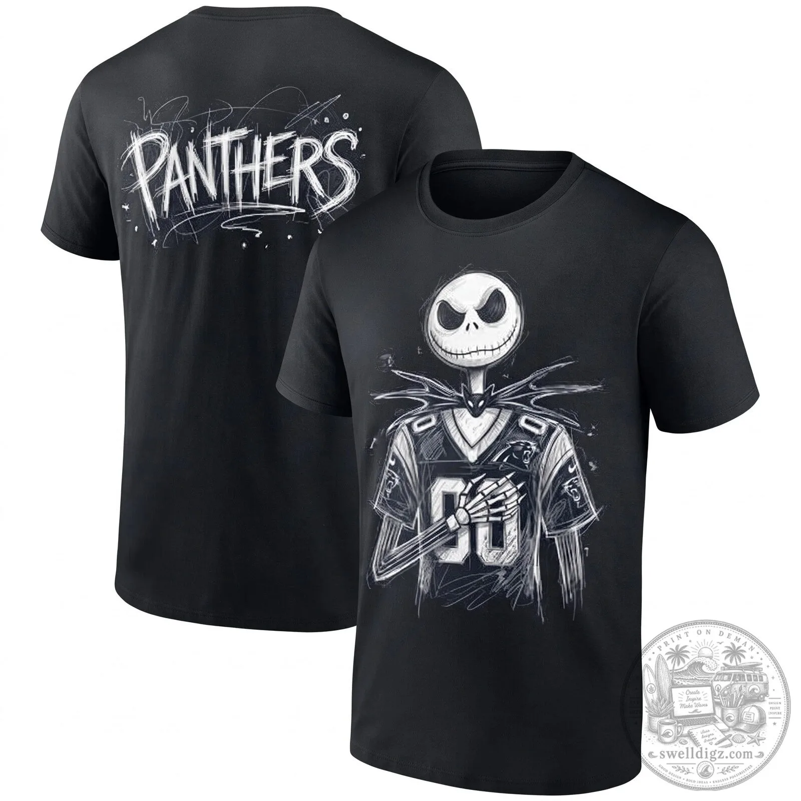Carolina Panthers Jack Skellington Halloween Black Football T-Shirt