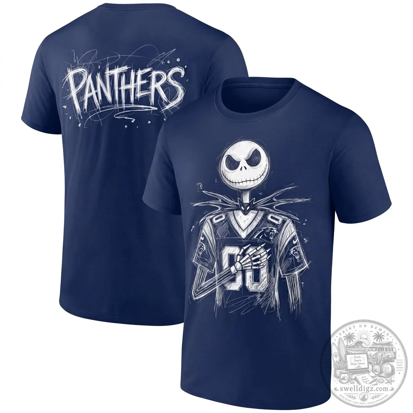 Carolina Panthers Jack Skellington Halloween Black Football T-Shirt 6 Carolina Panthers Jack Skellington Halloween Black Football T-Shirt