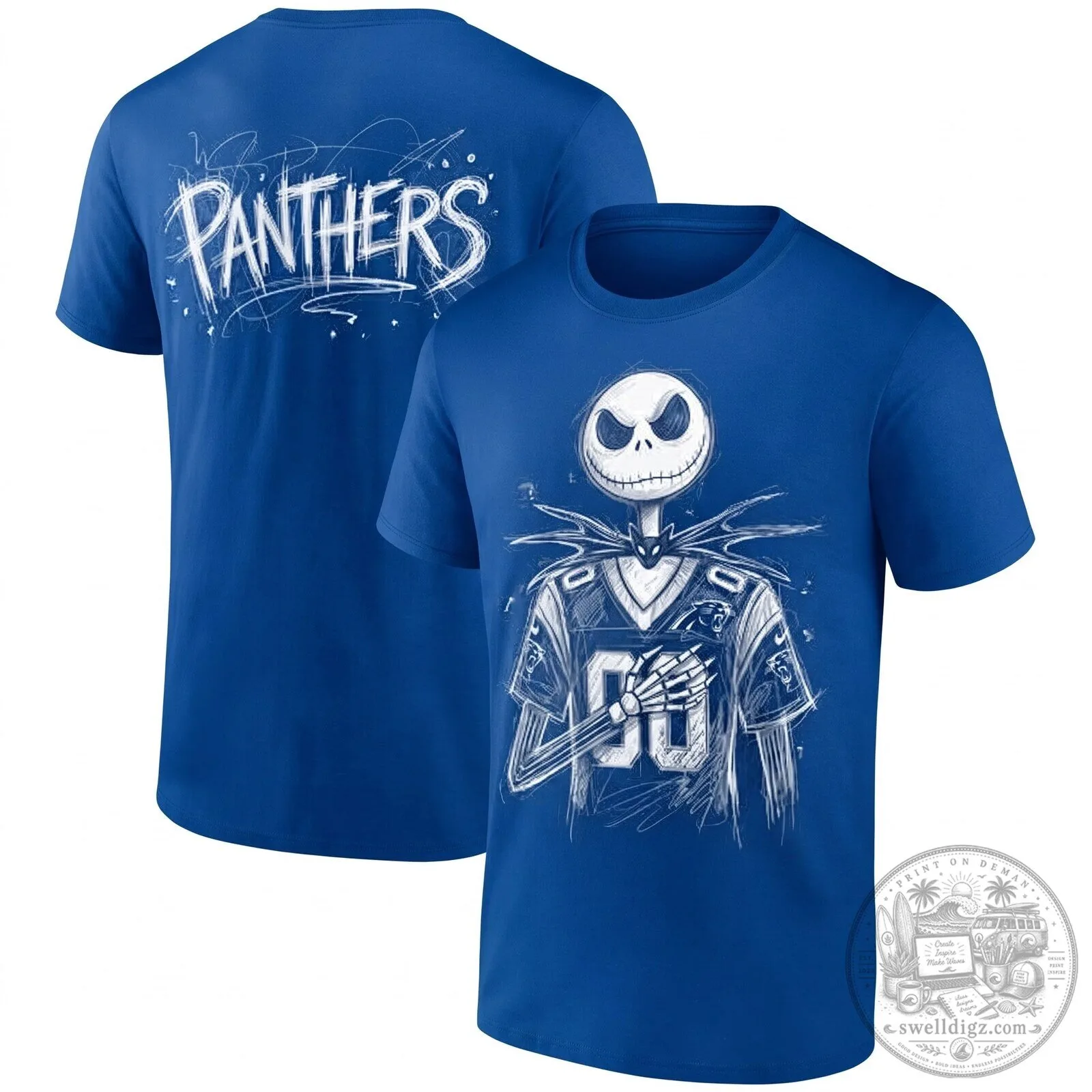 Carolina Panthers Jack Skellington Halloween Black Football T-Shirt 7 Carolina Panthers Jack Skellington Halloween Black Football T-Shirt