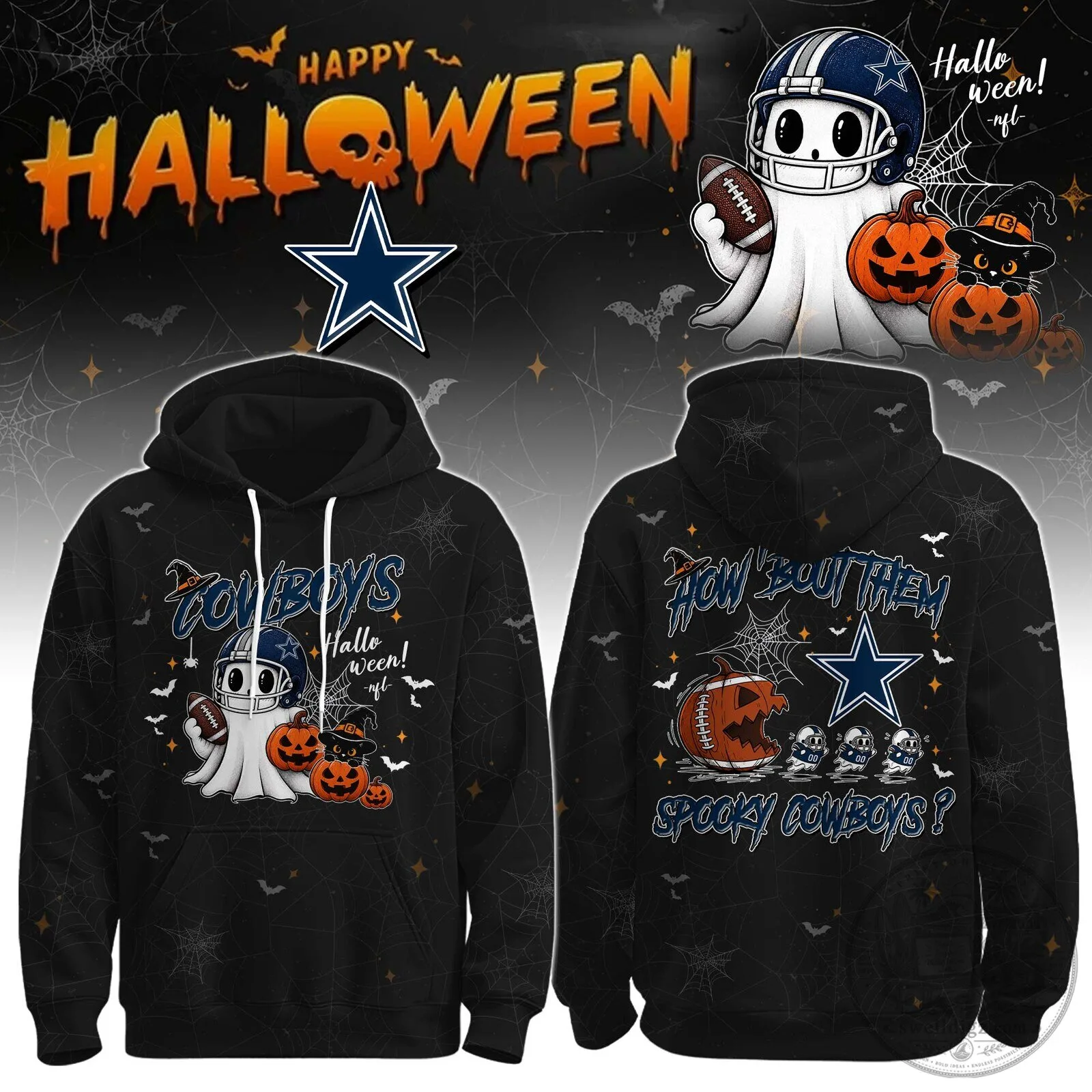 Dallas Cowboys Halloween Ghost Football Player Graphic Hoodie