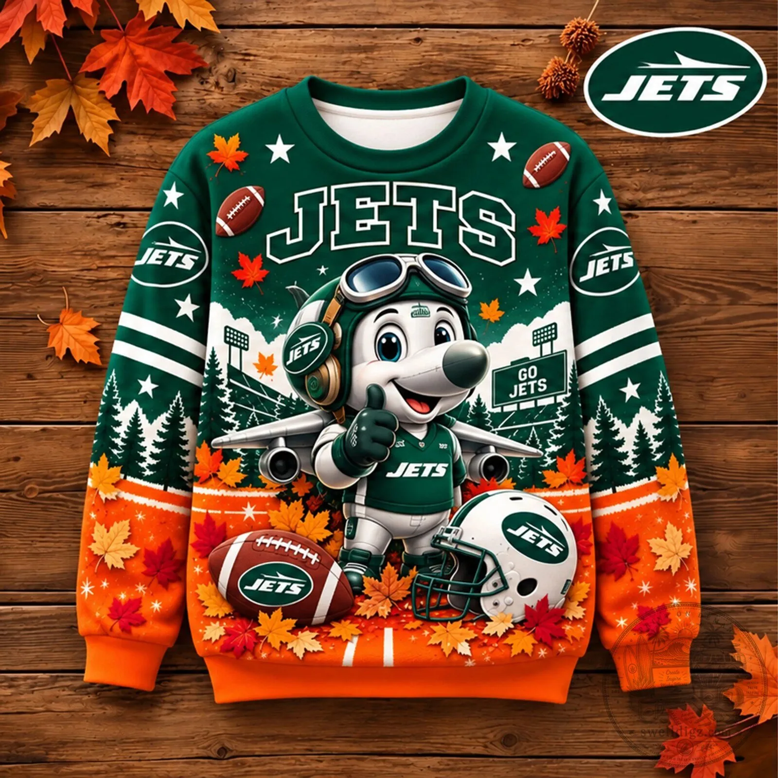 New York Jets Football Bison Crewneck Ugly Christmas Sweater