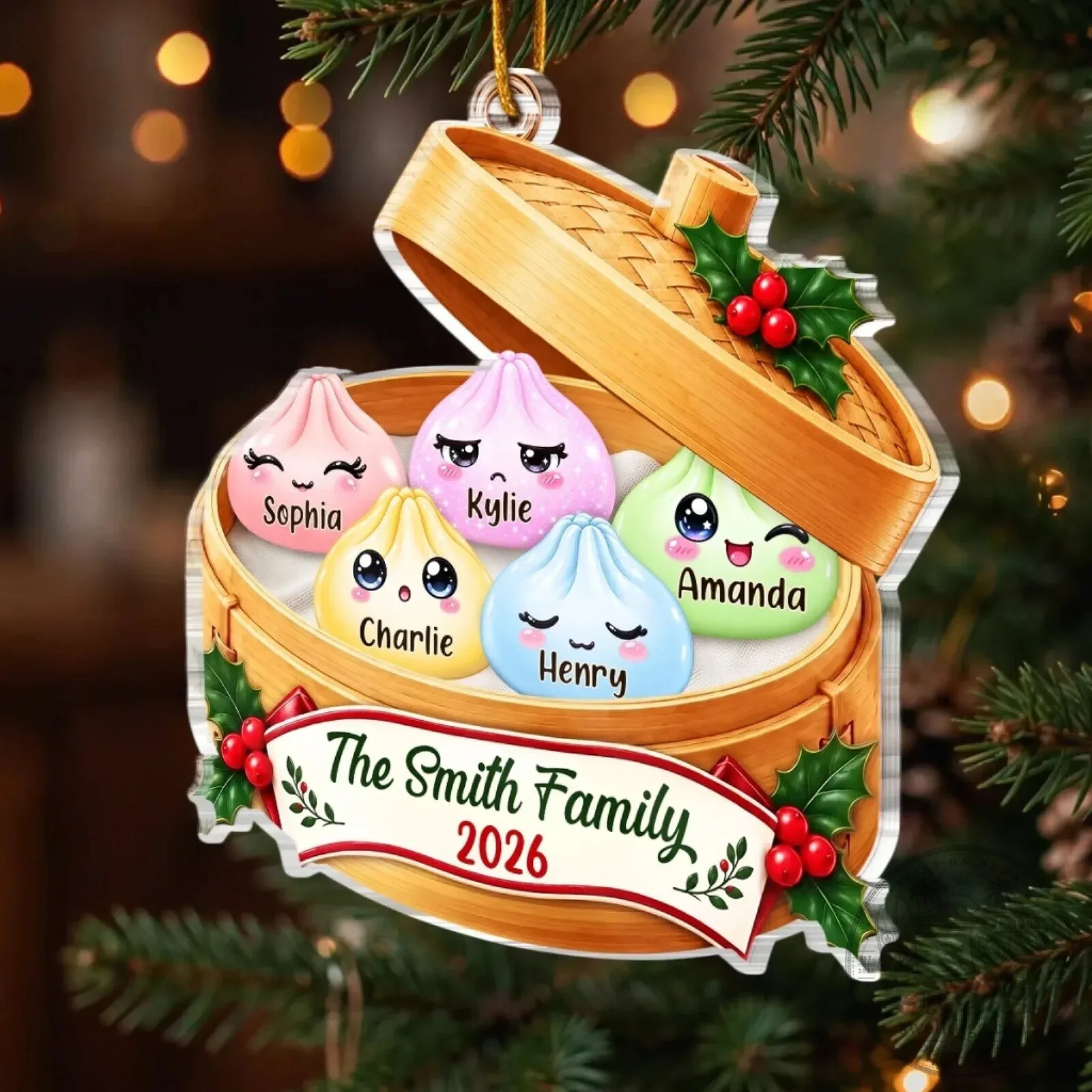 Personalized Family Dumpling Christmas Tree Ornament - Custom Name Holiday Decoration 7 Personalized Family Dumpling Christmas Tree Ornament - Custom Name Holiday Decoration