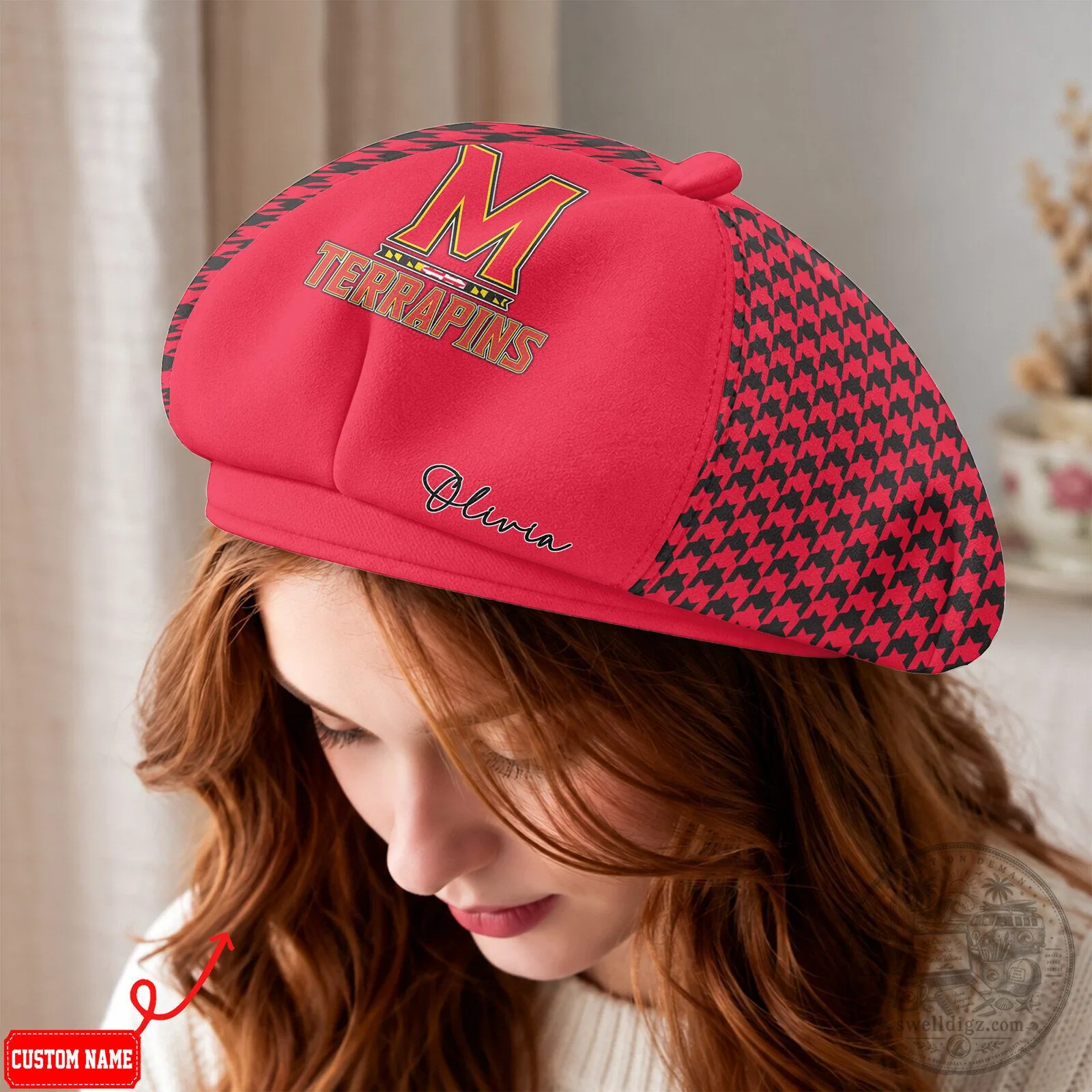 Maryland Terrapins NCAA Women's Personalized Houndstooth Beret Cap Hat