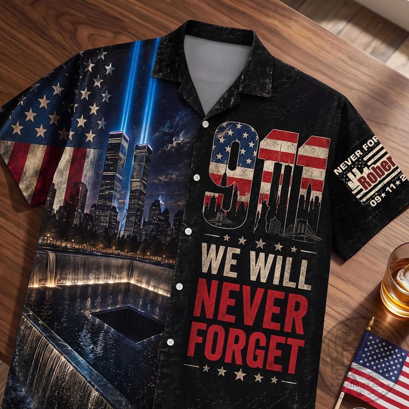 September 11 Never Forget Memorial Twin Towers Patriotic USA Tribute Hawaiian Shirt