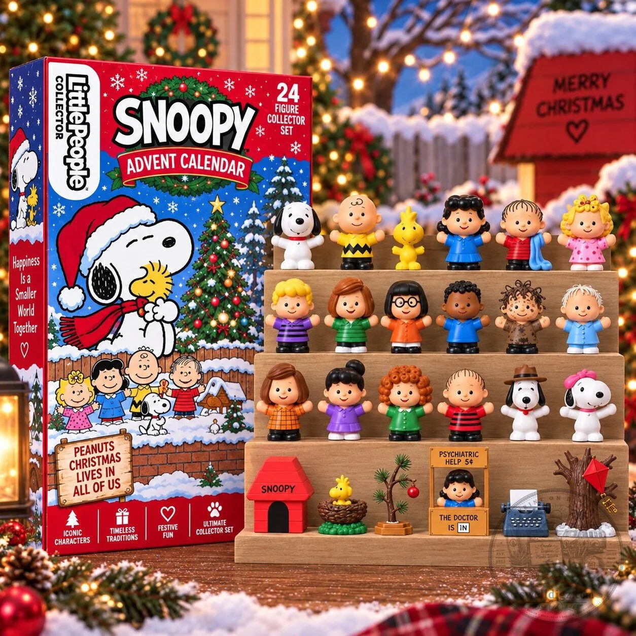 Snoopy Peanuts Christmas Advent Calendar 24 Piece Figure Collector Set
