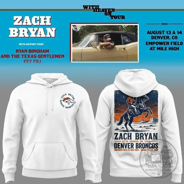 Zach Bryan Denver Broncos With Heaven On Tour 2026 Hoodie