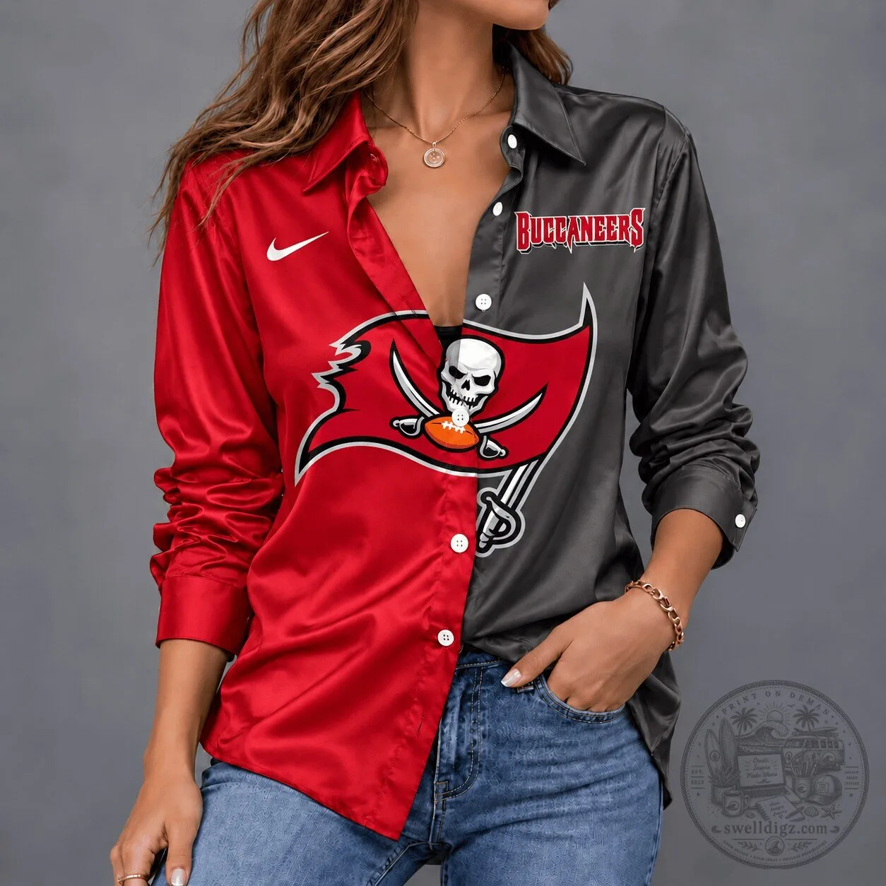 Tampa Bay Buccaneers NFL Football Team Spirit Satin Button Down Long Sleeve Shirt