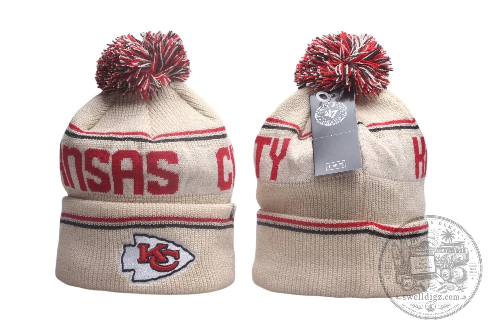Kansas City Chiefs Football Team Winter Knit Pom-Pom Beanie Hat
