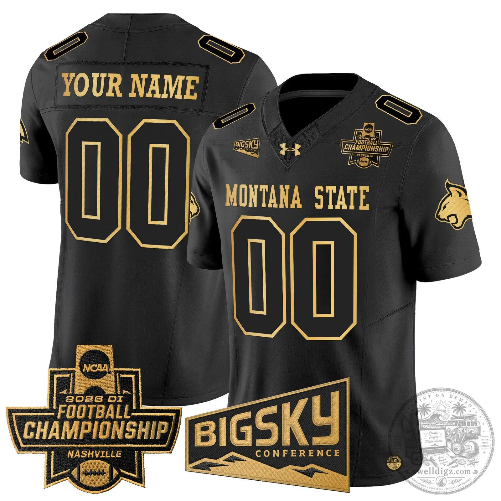 Montana State Bobcats 2026 Football Championship Black and Gold Custom Jersey