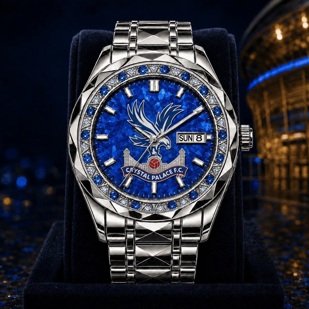 Crystal Palace Football Club Men's Luxury Stainless Steel Watch with Blue Dial