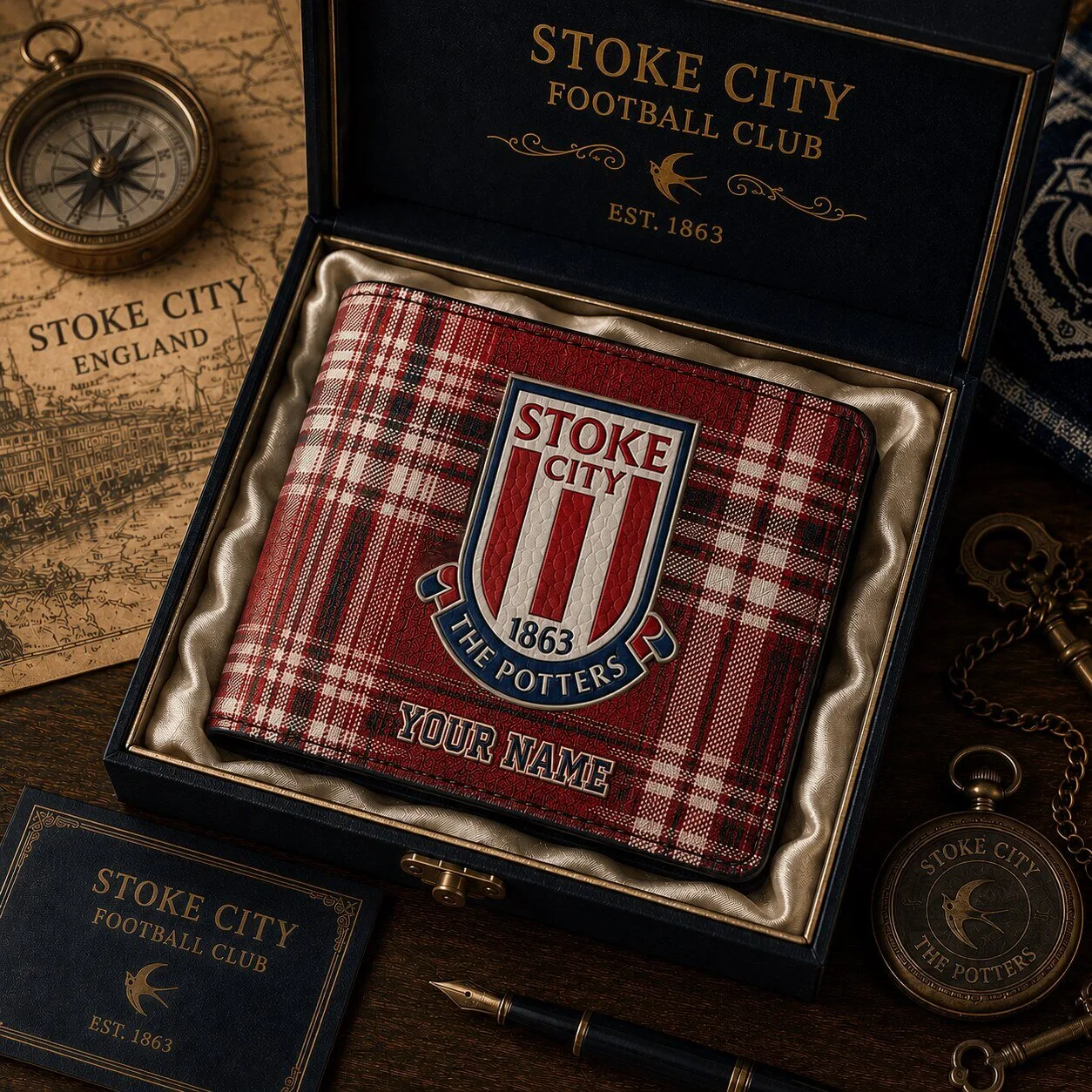 Stoke City Football Club Personalized Plaid Wallet