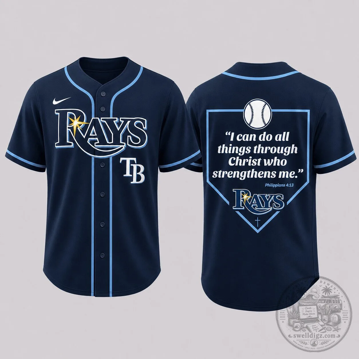 Tampa Bay Rays Baseball Philippians 4:13 Faith Quote Home Plate Baseball Jersey