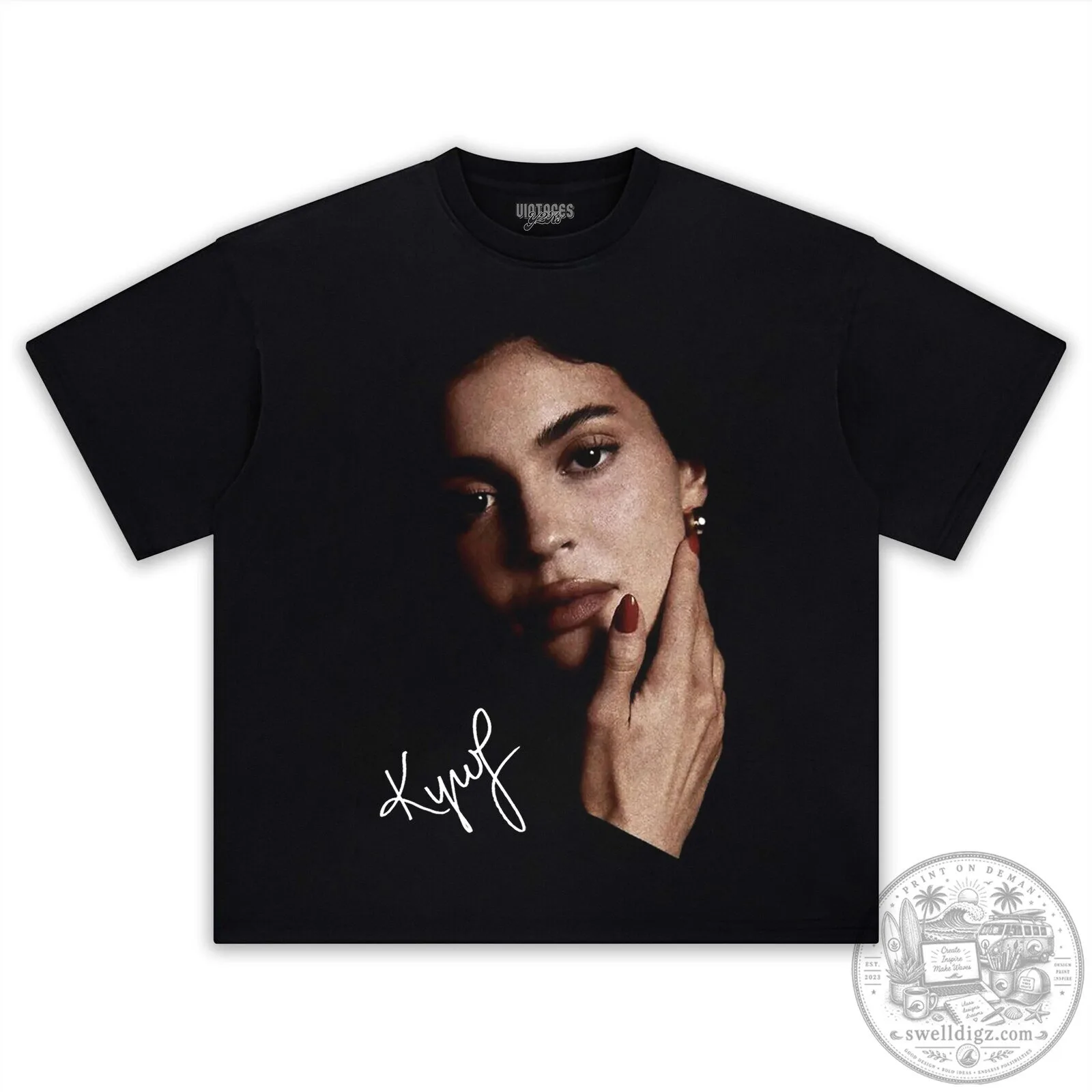 Black Graphic T-Shirt Featuring Sydney Sweeney Portrait