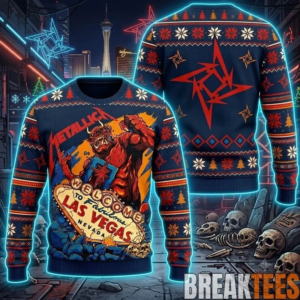Metallica Welcome To Fabulous Las Vegas Demon Star Ugly Christmas Sweater