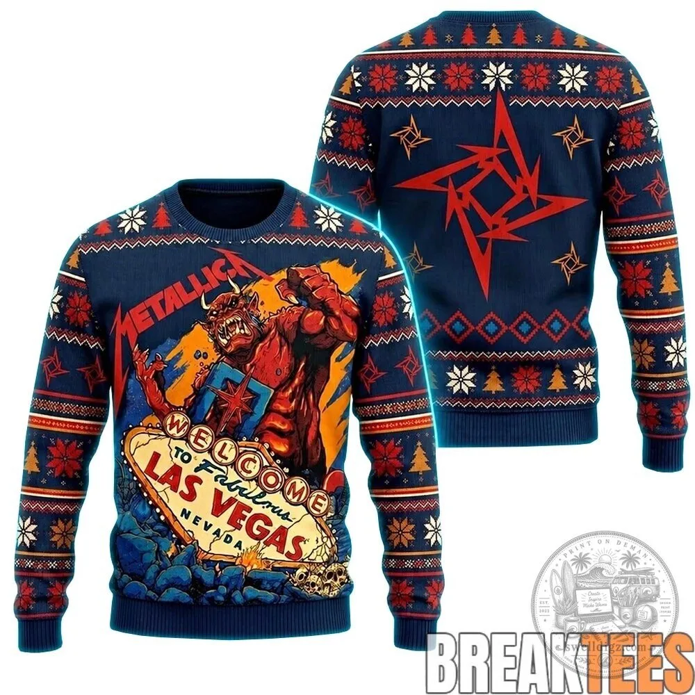 Metallica Welcome To Fabulous Las Vegas Demon Star Ugly Christmas Sweater 5 Metallica Welcome To Fabulous Las Vegas Demon Star Ugly Christmas Sweater