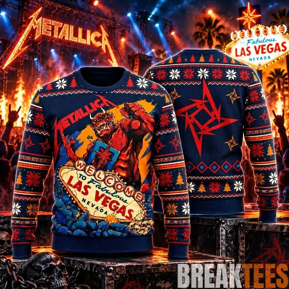 Metallica Welcome To Fabulous Las Vegas Demon Star Ugly Christmas Sweater 6 Metallica Welcome To Fabulous Las Vegas Demon Star Ugly Christmas Sweater