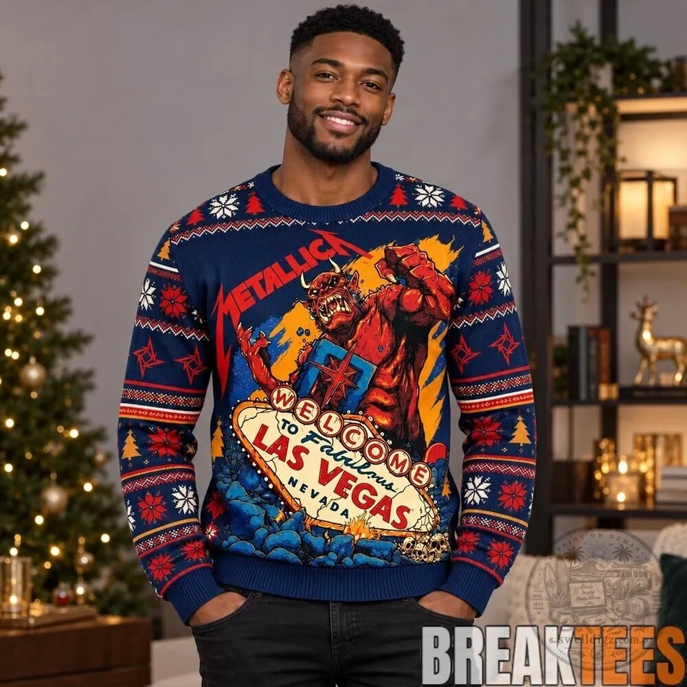 Metallica Welcome To Fabulous Las Vegas Demon Star Ugly Christmas Sweater 7 Metallica Welcome To Fabulous Las Vegas Demon Star Ugly Christmas Sweater