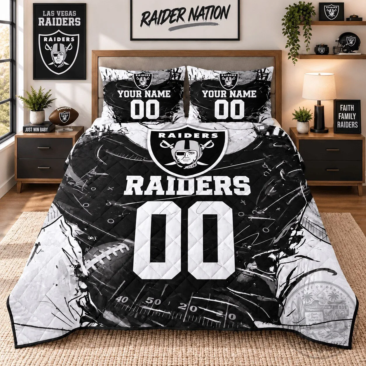 Las Vegas Raiders Personalized Football Jersey Style Bedding Set