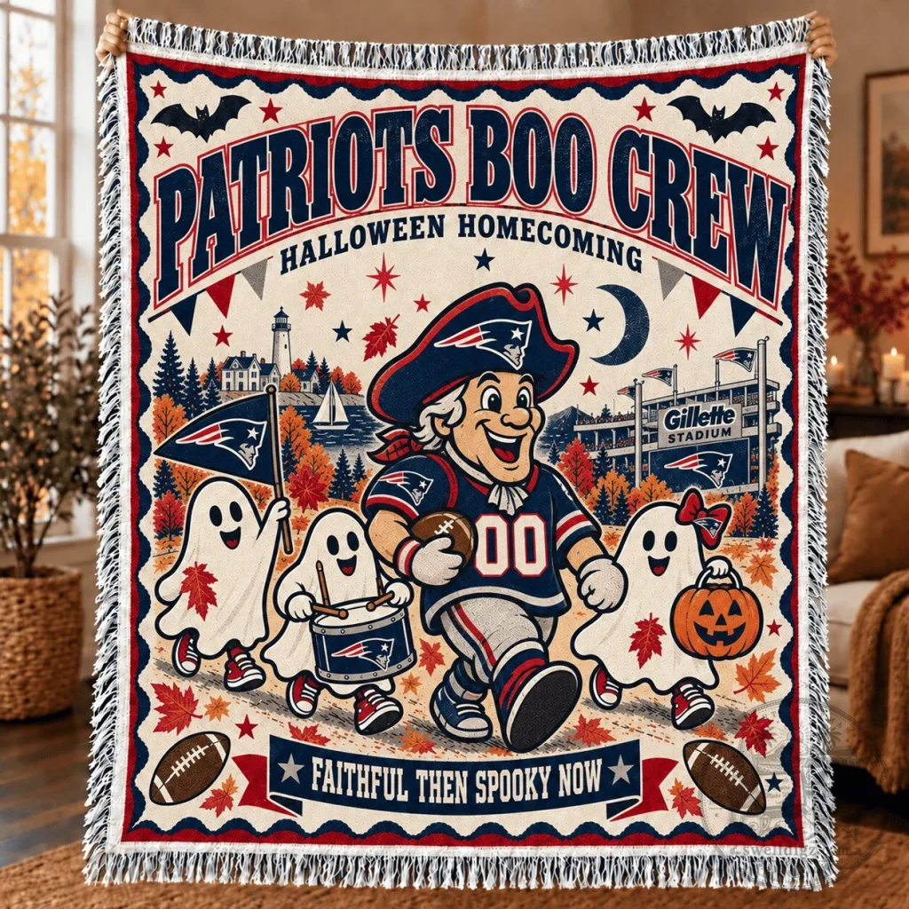 New England Patriots Halloween Homecoming Boo Crew Fleece Blanket New England Patriots Halloween Homecoming Boo Crew Fleece Blanket