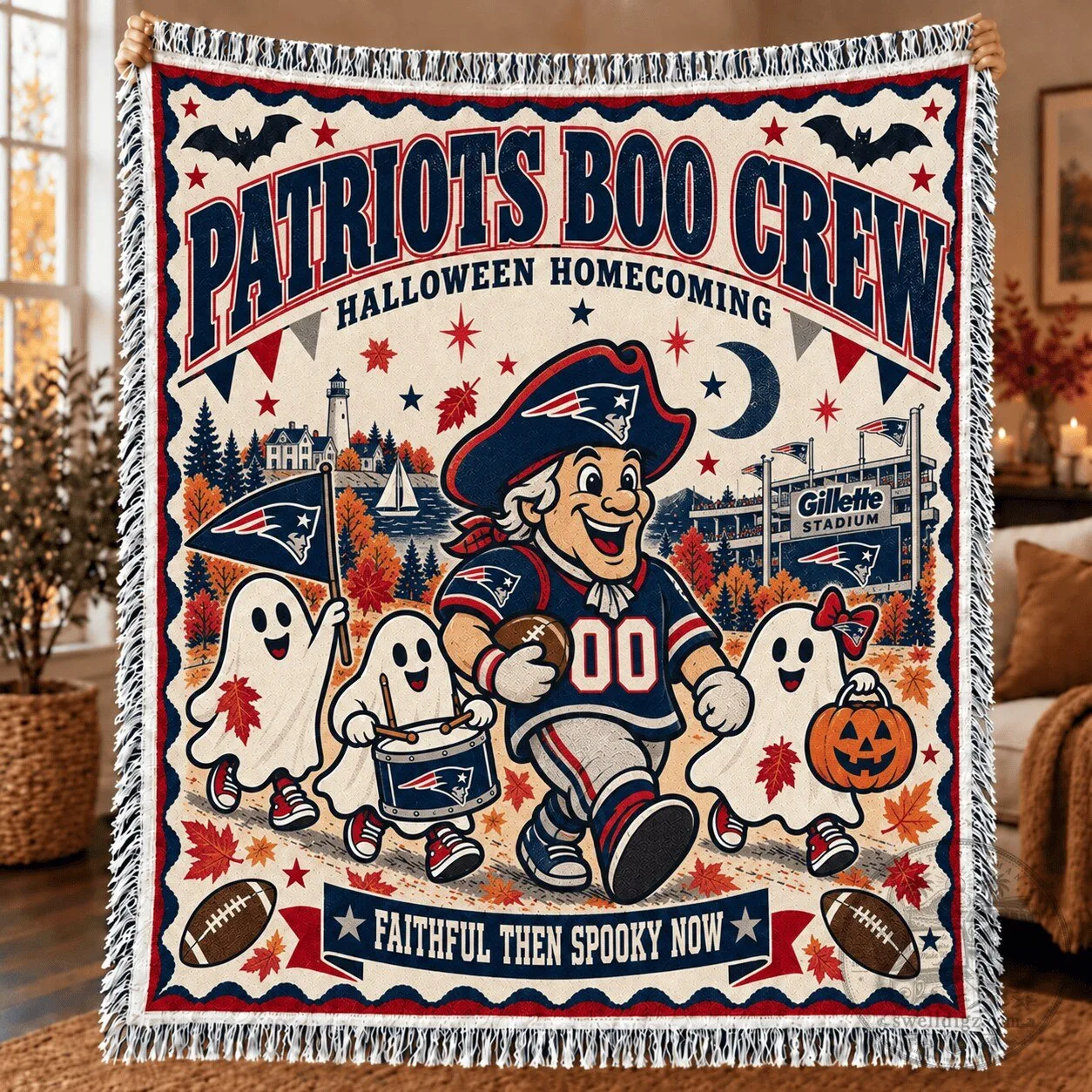 New England Patriots Halloween Homecoming Boo Crew Fleece Blanket