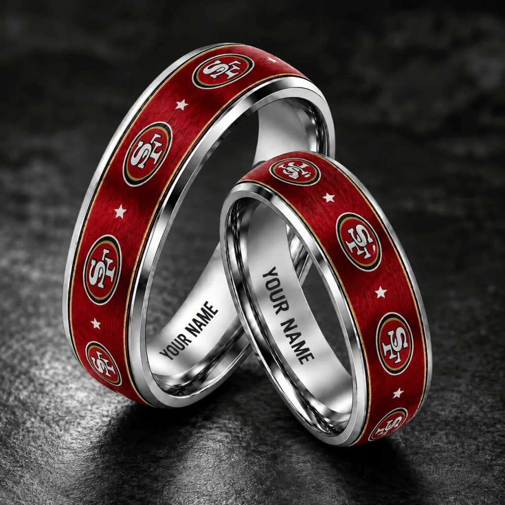 Custom Silver Tungsten Ring for Football Enthusiasts - San Francisco 49ers Edition Custom Silver Tungsten Ring for Football Enthusiasts - San Francisco 49ers Edition