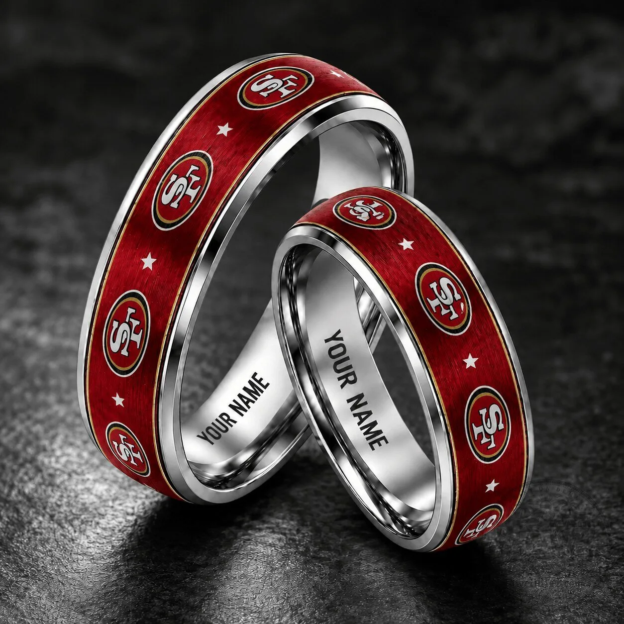 Custom Silver Tungsten Ring for Football Enthusiasts - San Francisco 49ers Edition