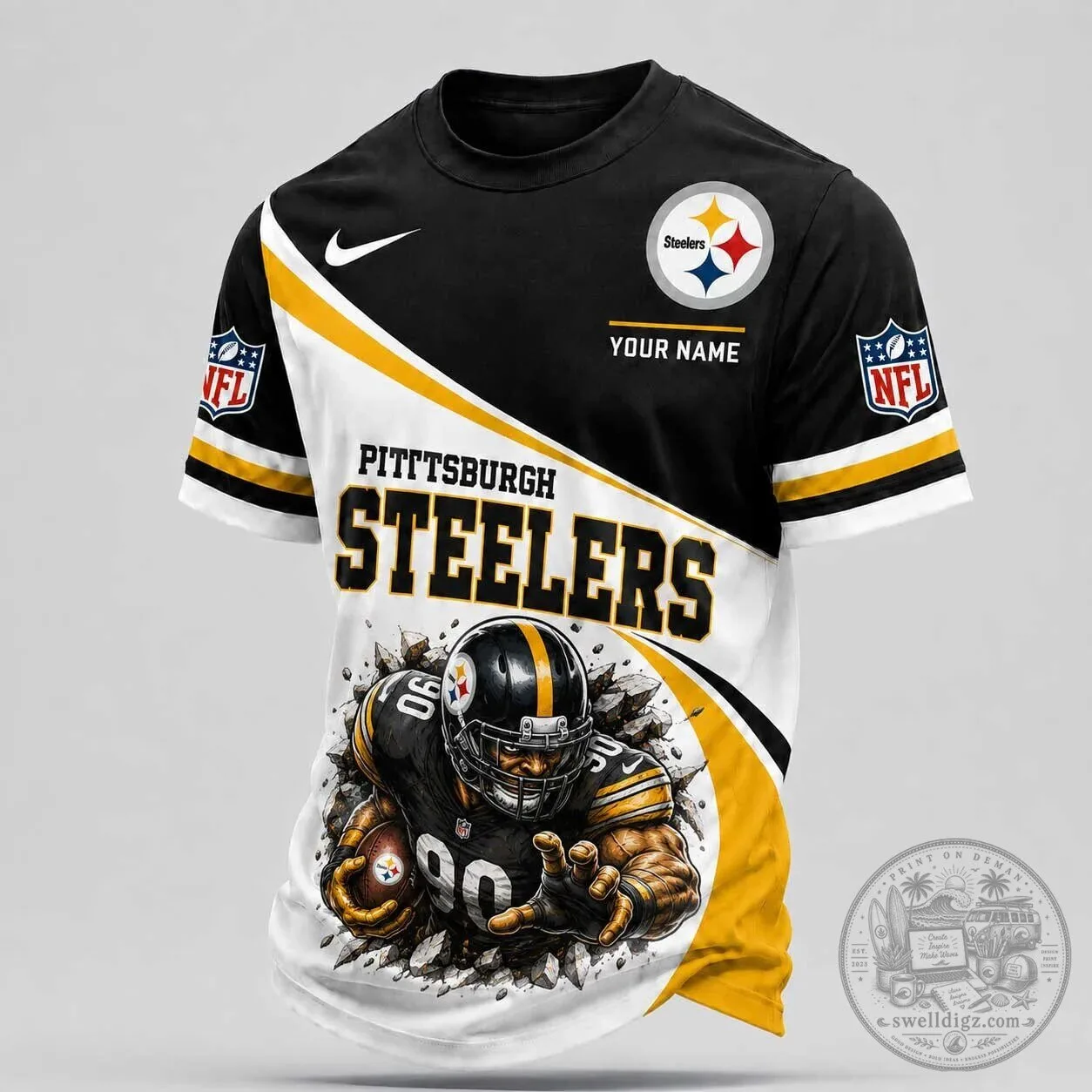 Pittsburgh Steelers NFL Football Team Fan Gear Black White Gold Jersey