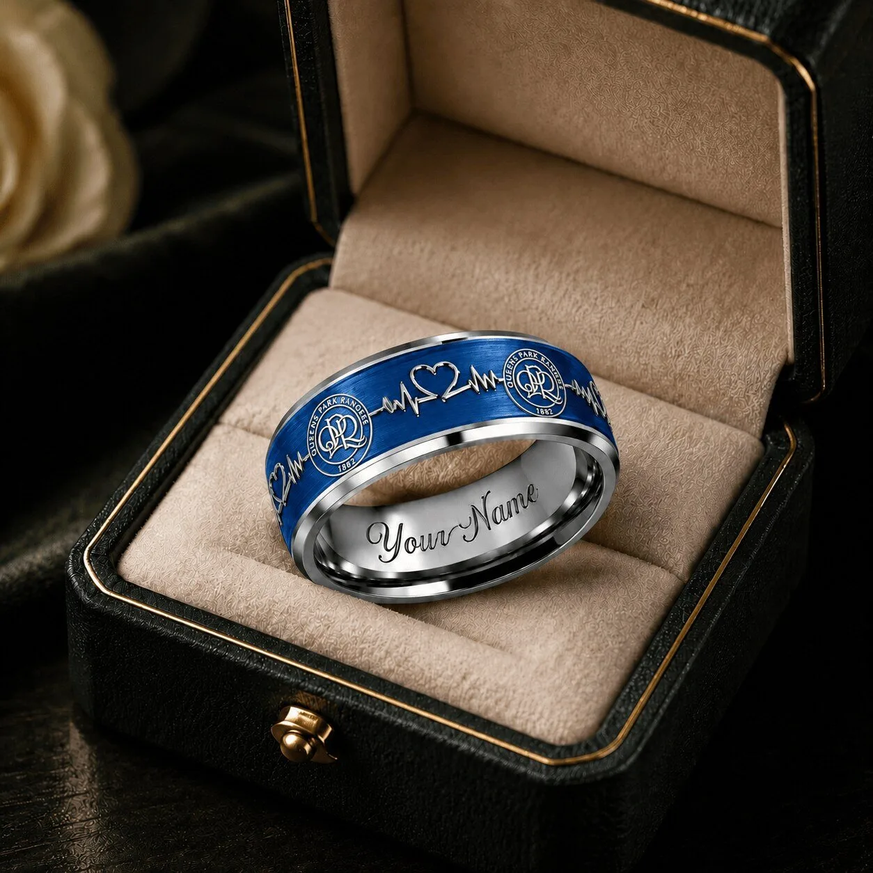 Queens Park Rangers Football Club Personalized Engraved Heartbeat Ring