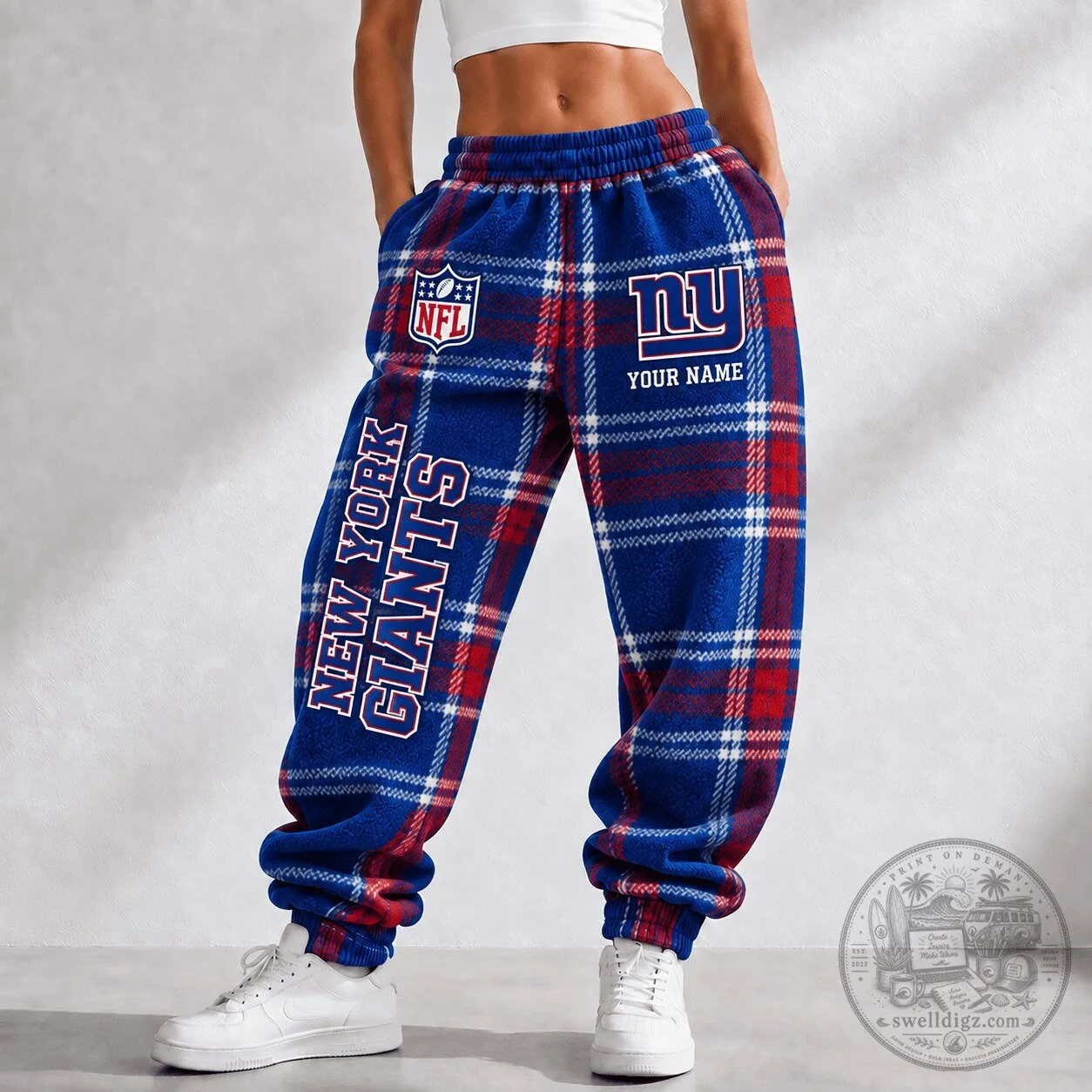 New York Giants NFL Custom Name Plaid Pattern Pants