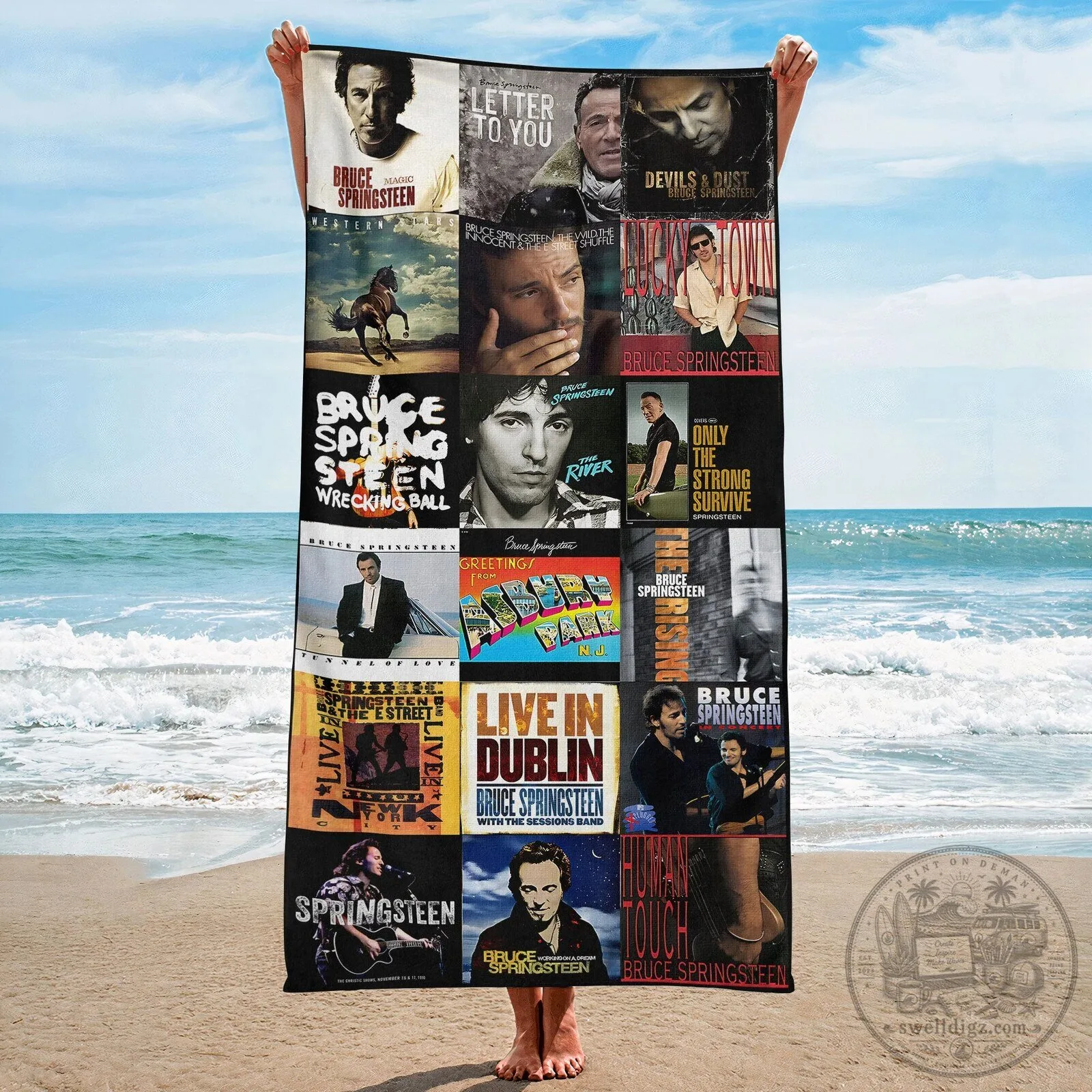 Bruce Springsteen Album Covers Collage Beach Towel