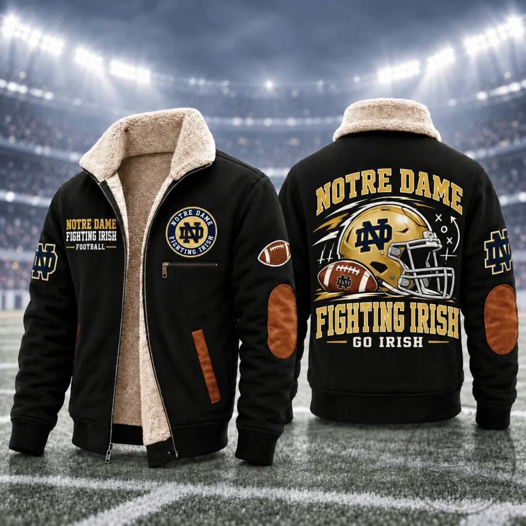 Notre Dame Fighting Irish Football Team Logo Sherpa Fleece Jacket Notre Dame Fighting Irish Football Team Logo Sherpa Fleece Jacket
