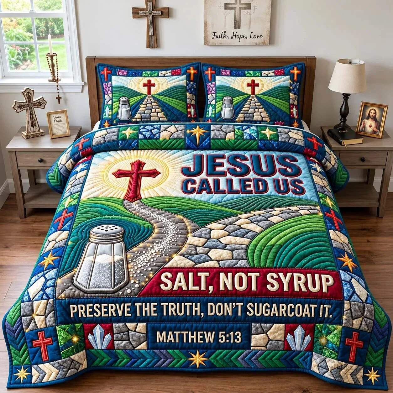 Jesus Called Us Salt Not Syrup Christian Quilted Bedding Set