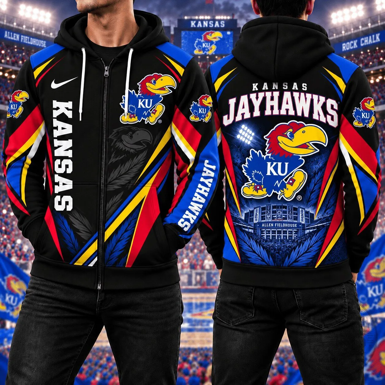 Kansas Jayhawks Allen Fieldhouse Mascot Full Zip Hoodie