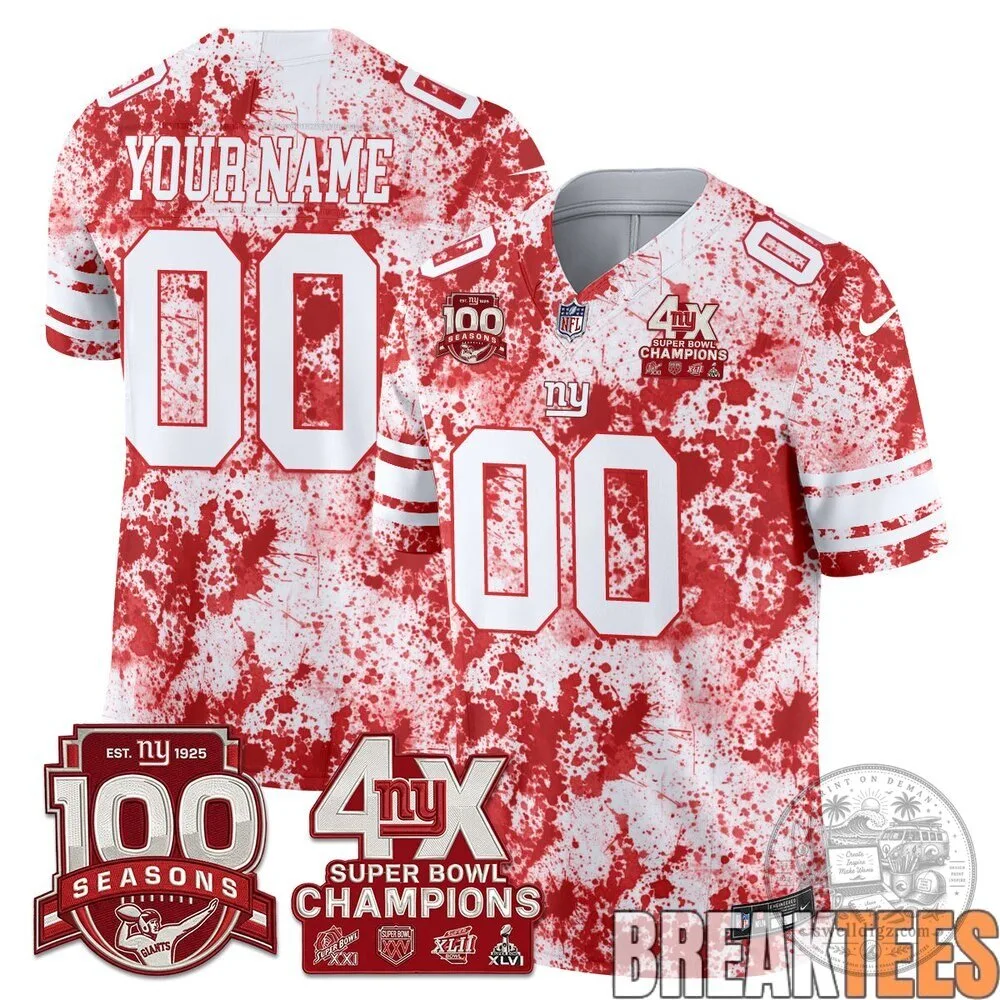 New York Giants Super Bowl Champions Blood Splash Edition Football Jersey 3 New York Giants Super Bowl Champions Blood Splash Edition Football Jersey