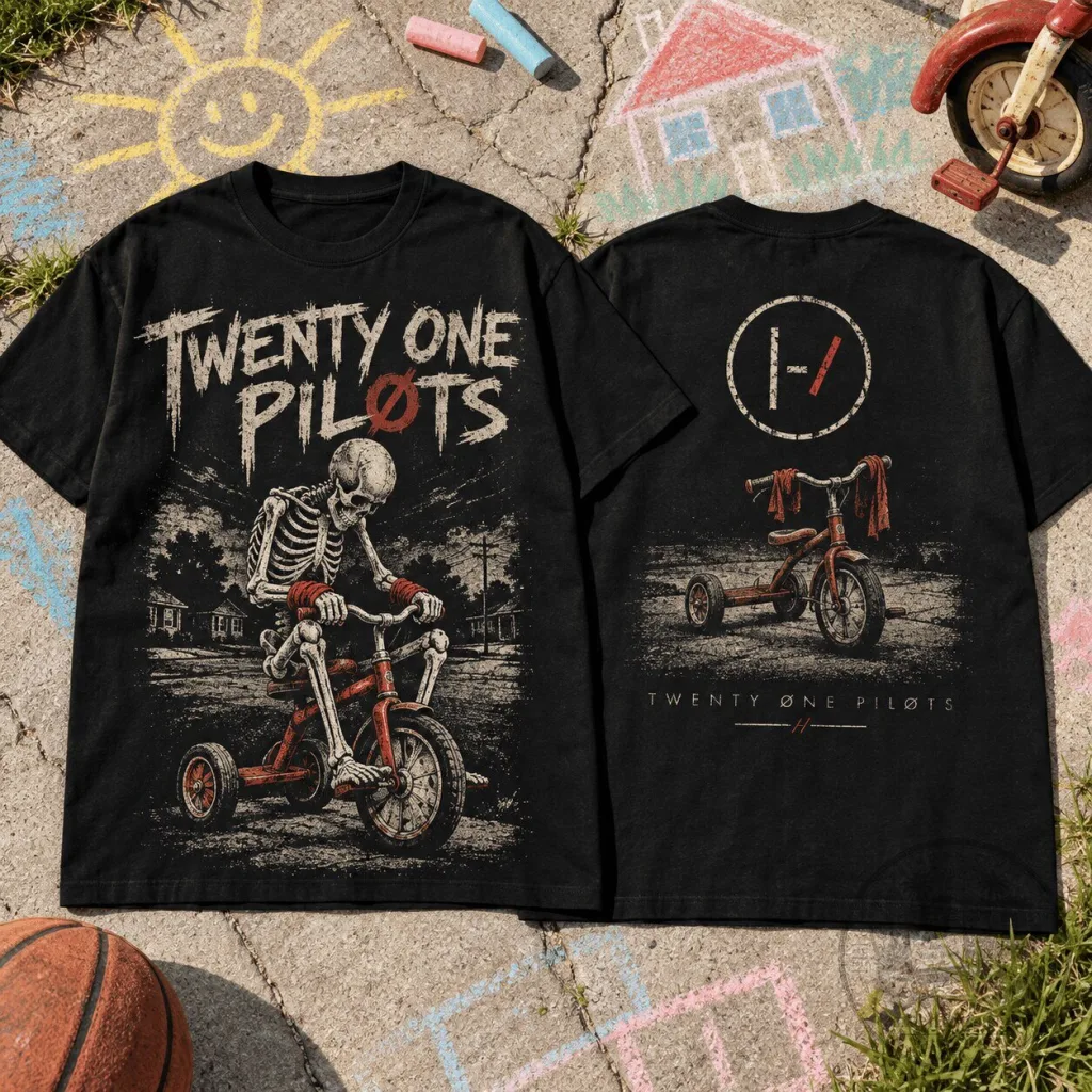 Twenty One Pilots Stressed Out Skeleton Tricycle Ride Black T-Shirt Twenty One Pilots Stressed Out Skeleton Tricycle Ride Black T-Shirt