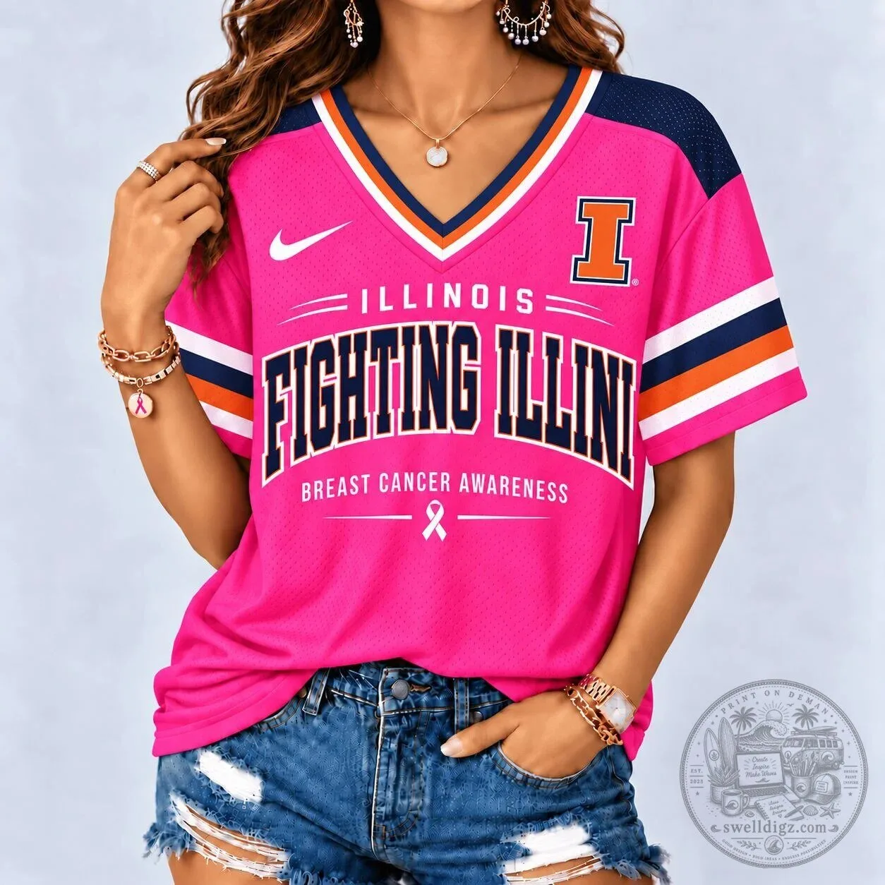Illinois Fighting Illini Pink Breast Cancer Awareness Football Jersey