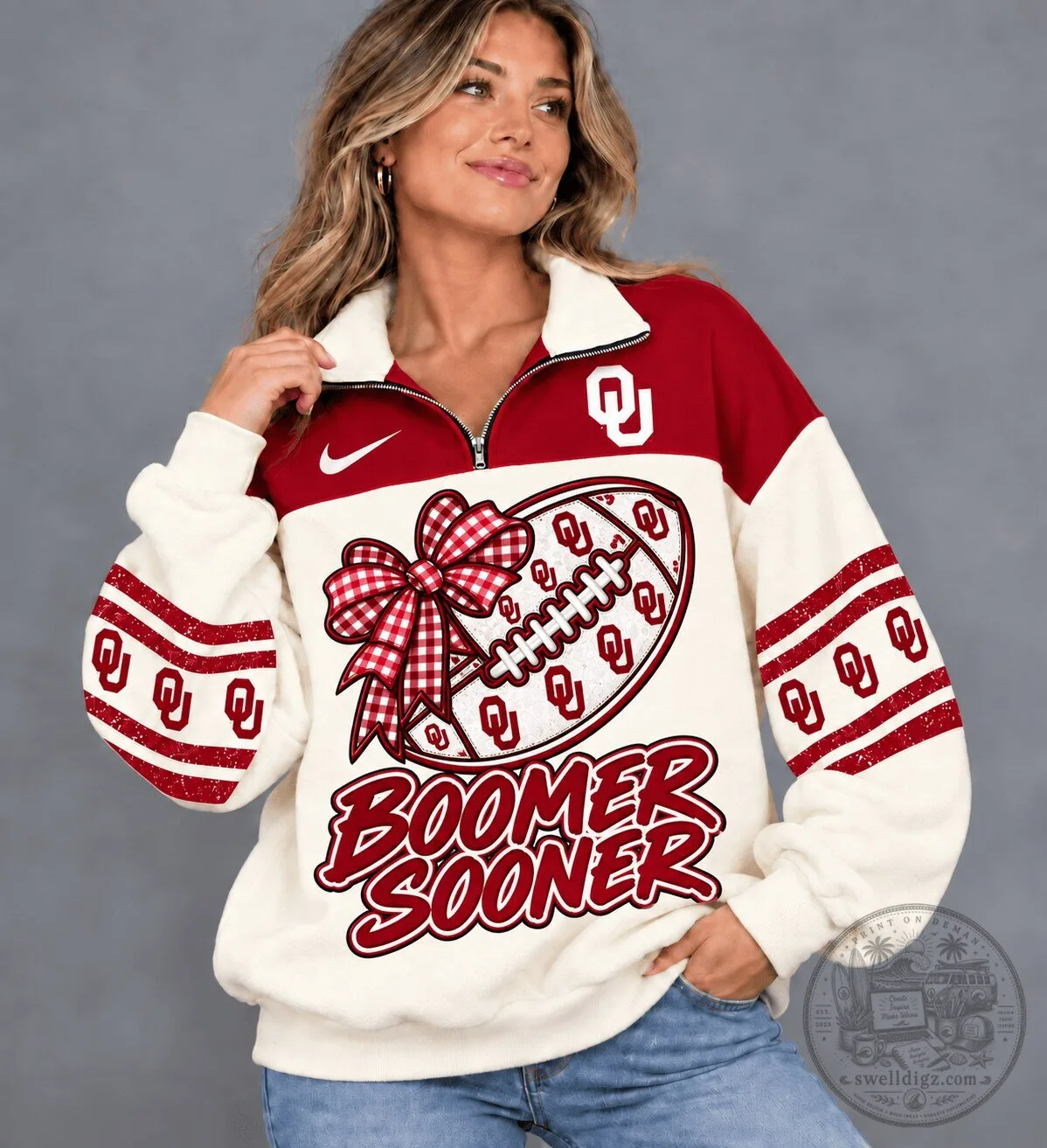 Oklahoma Sooners Quarter-Zip Sweatshirt with Football and Boomer Sooner Design
