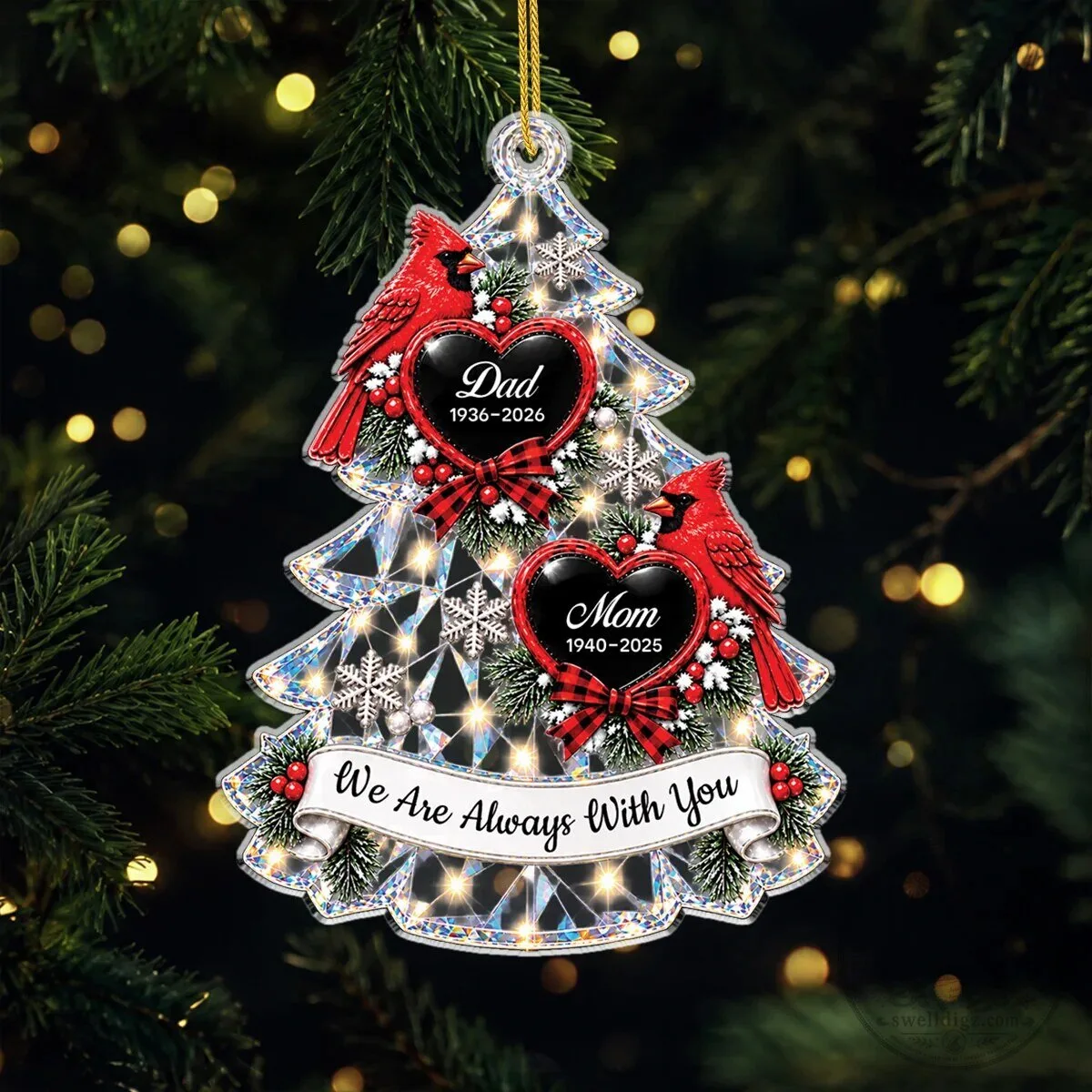 Cardinal Memorial Christmas Tree Acrylic Ornament - Remembrance Keepsake Gift
