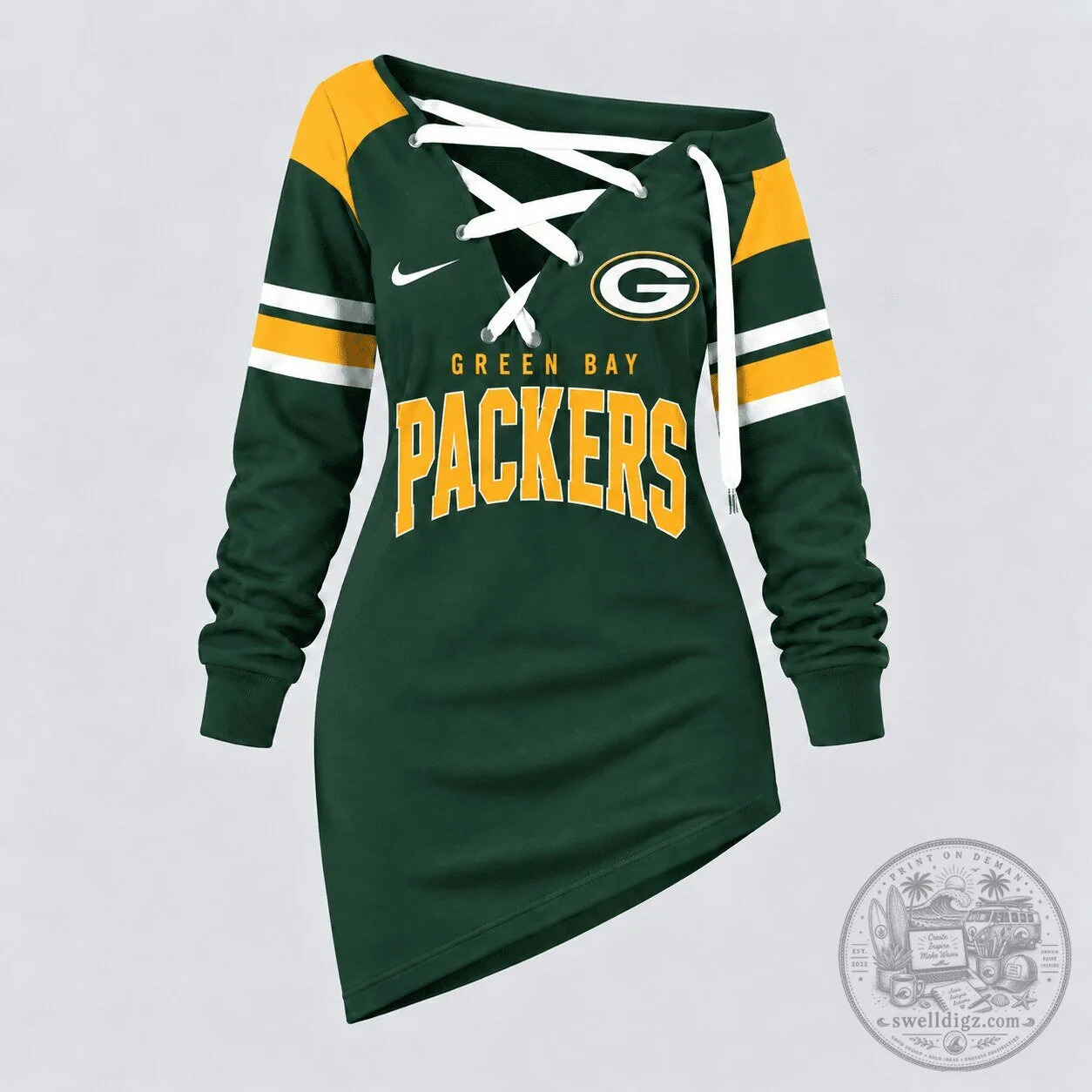 Green Bay Packers NFL Lace-Up Asymmetrical Hem Spirit Dress for Women