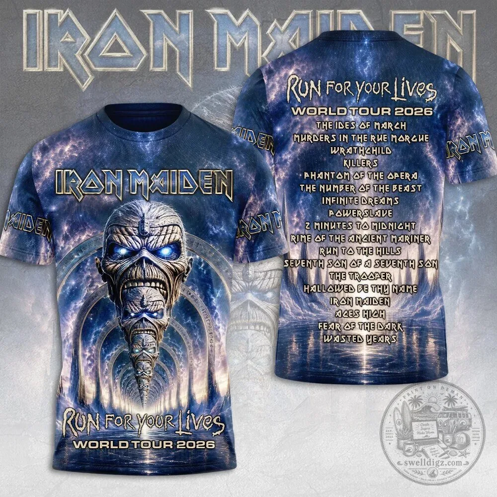 Iron Maiden 2026 World Tour T-Shirt - Run For Your Lives Graphic Design
