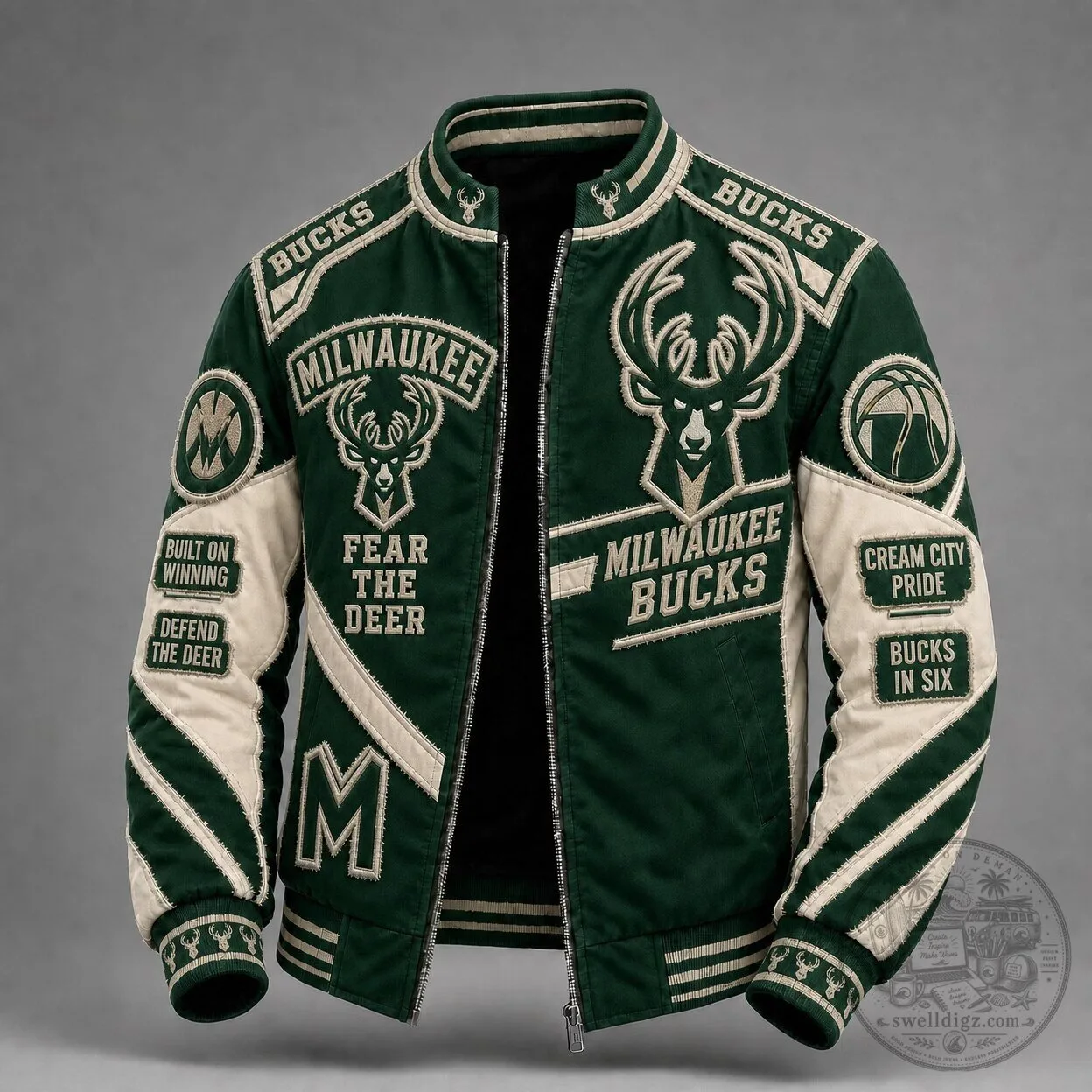Milwaukee Bucks Fear The Deer Full-Zip Embroidered Bomber Jacket